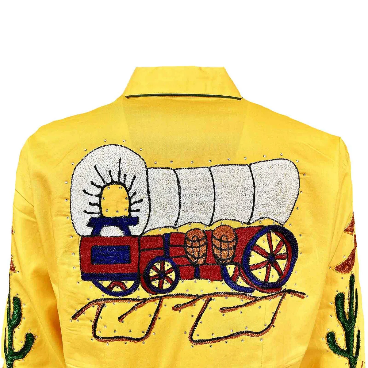 Women's Vintage Western Shirt Collection: Rockmount Fancy Palm Trees Wagon Wheels Gold