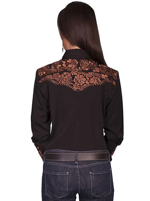 Women's Vintage Western Shirt Collection: Scully Gunfighter Black & Rust