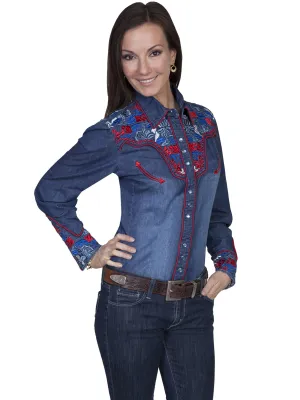 Women's Vintage Western Shirt Collection: Scully Gunfighter Denim & Multi Color